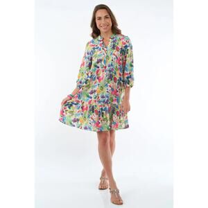 LIOR Paris Vita Bright Multi Floral Knee Length Dress 3/4 Sleeves Small
